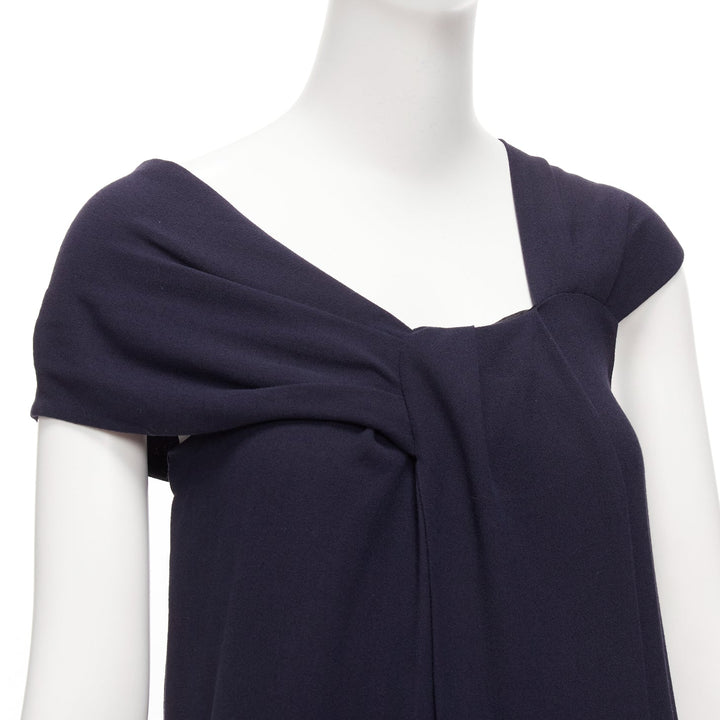 FENDI navy viscose wool asymmetric pleated collar silk lined mini dress IT38 XS