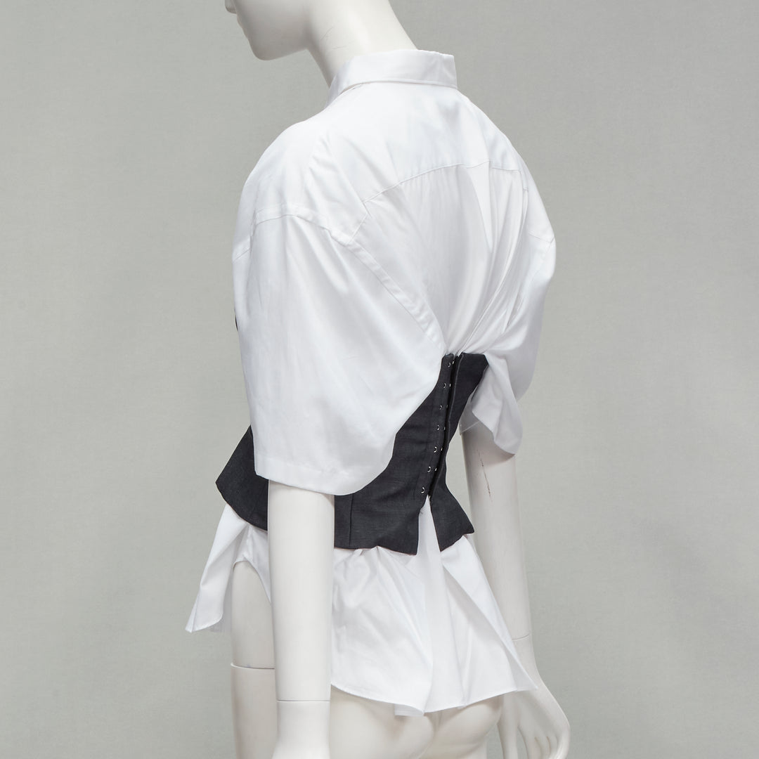 JUNYA WATANABE 2018 grey bias cut bustier deconstructed gathered back shirt XS