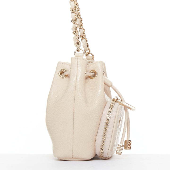 CHANEL nude grain leather quilted CC pocket bucket crossbody chain bag