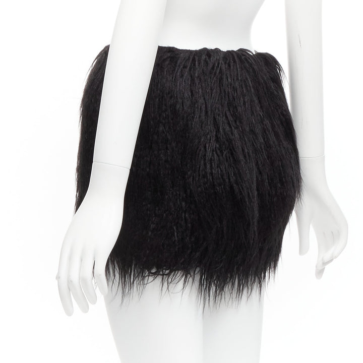 SAINT LAURENT 2021 Runway black faux fur mini skirt FR34 XS