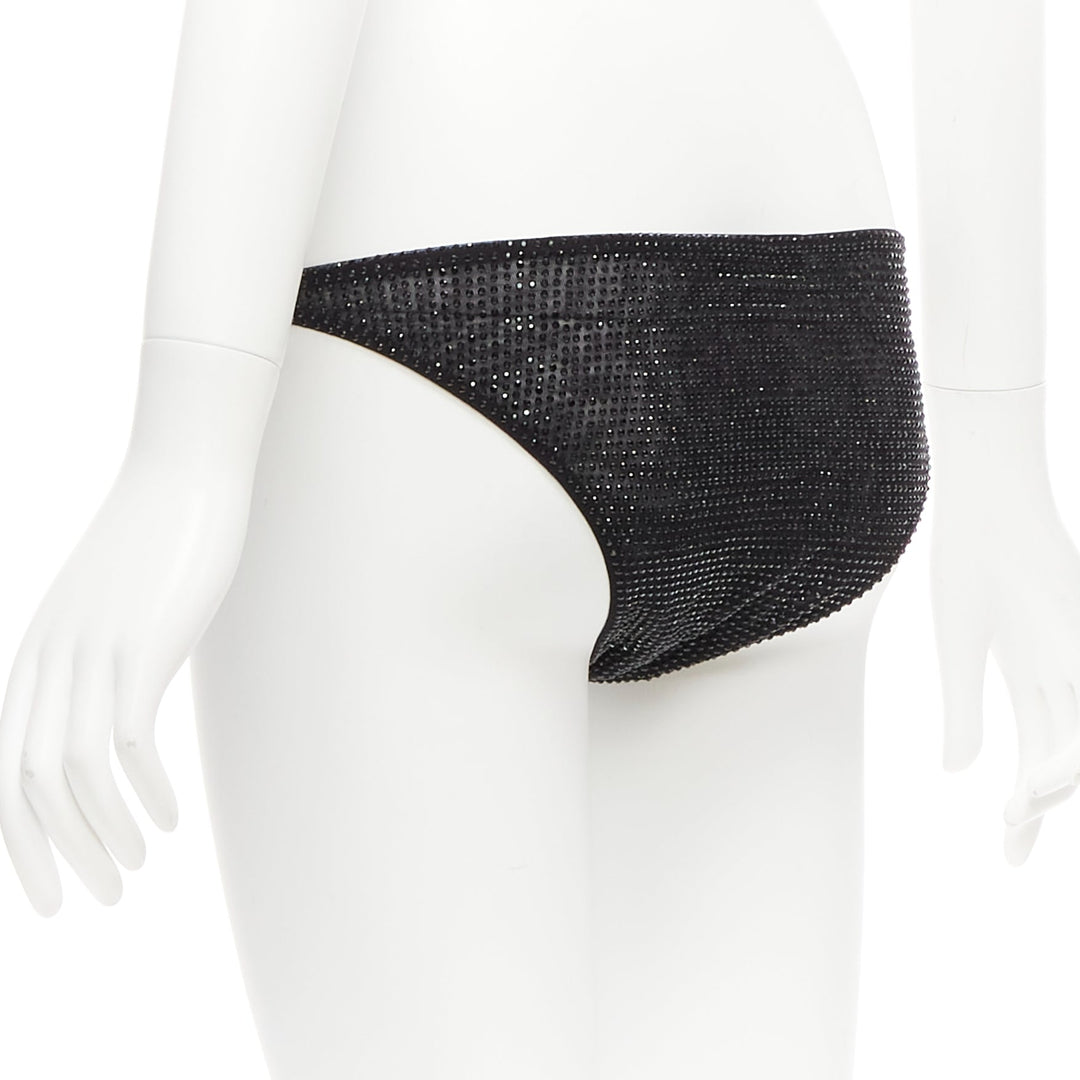 VERSACE 2019 black crystal embellished gold Medusa bikini bottom Sz.1 S