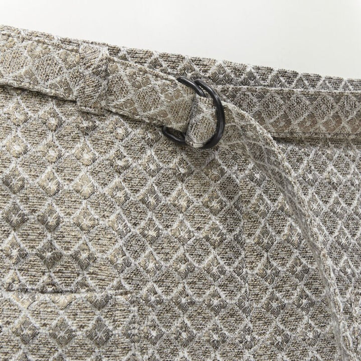 DRIES VAN NOTEN gold coated jacquard cotton belted knee lnegth skirt FR36 S