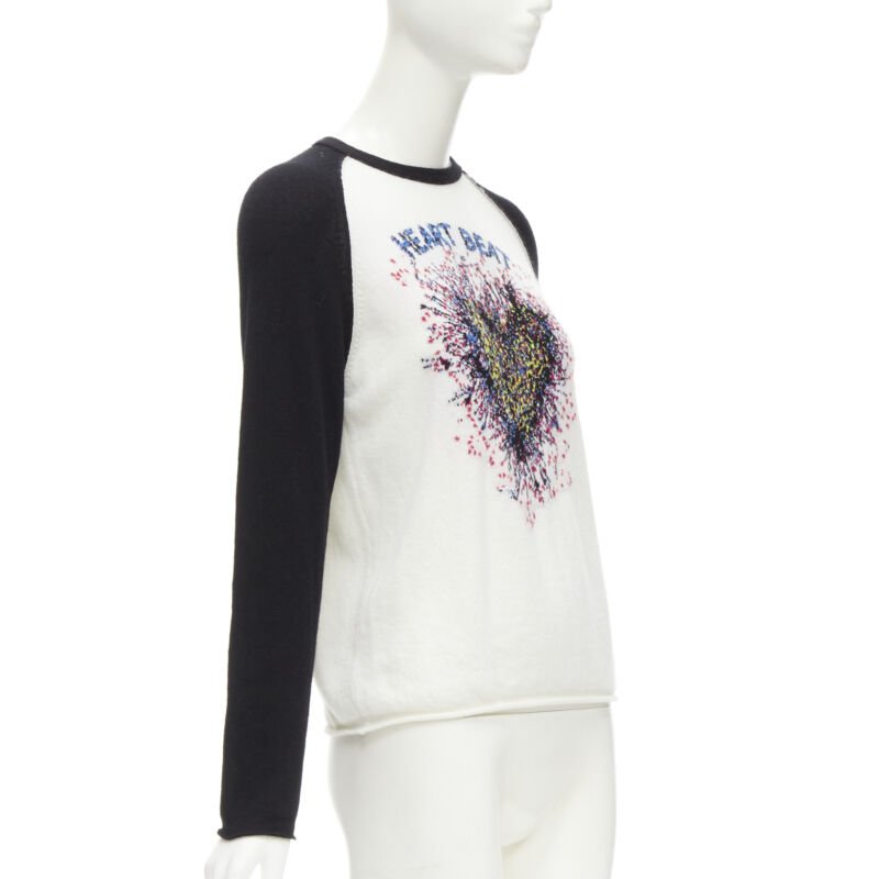 CHRISTIAN DIOR 2021 100% cashmere Heart Beat black white raglan top FR34 XS