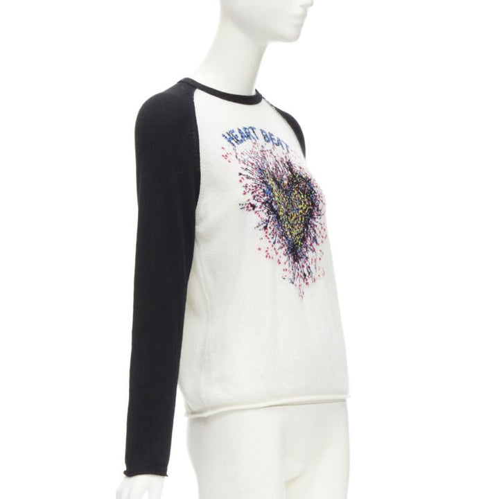 CHRISTIAN DIOR 2021 100% cashmere Heart Beat black white raglan top FR34 XS