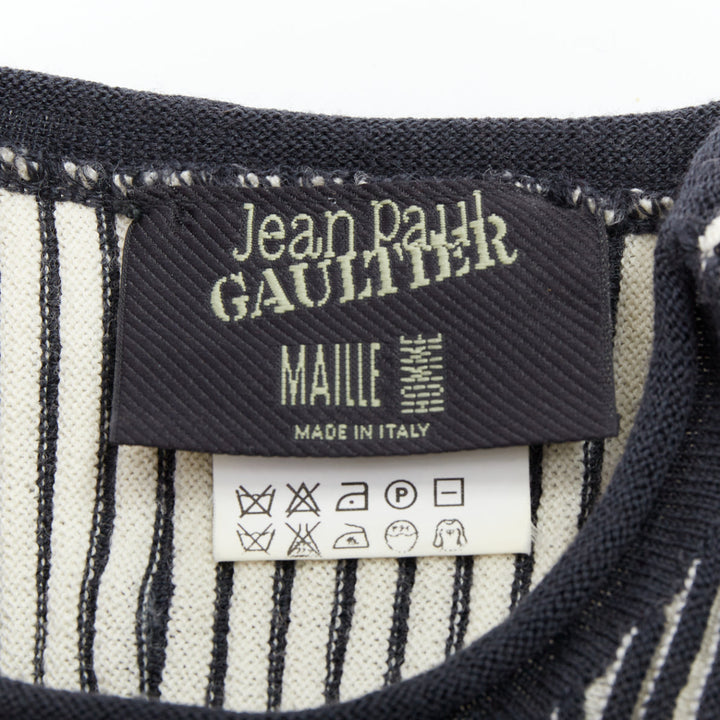 JEAN PAUL GAULTIER MAILLE HOMME 100% virgin wool white navy ribbed top M