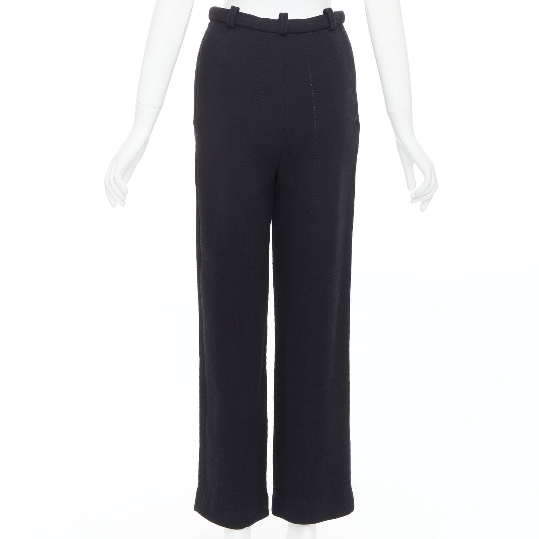 CHANEL black cotton blend 5 crystal button structured pants FR36 S