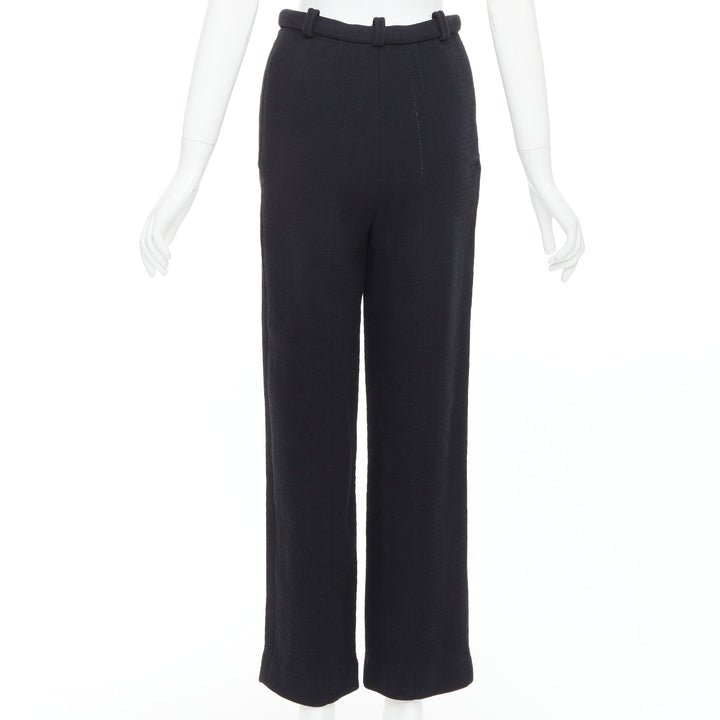 CHANEL black cotton blend 5 crystal button structured pants FR36 S