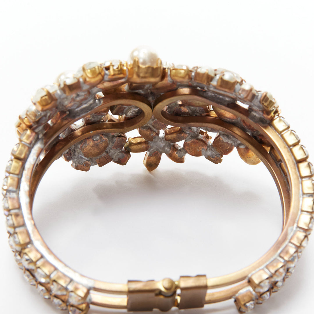 rare MEADHAM KIRCHHOFF Lilien Czech Runway crystal faux pearl double bangle cuff