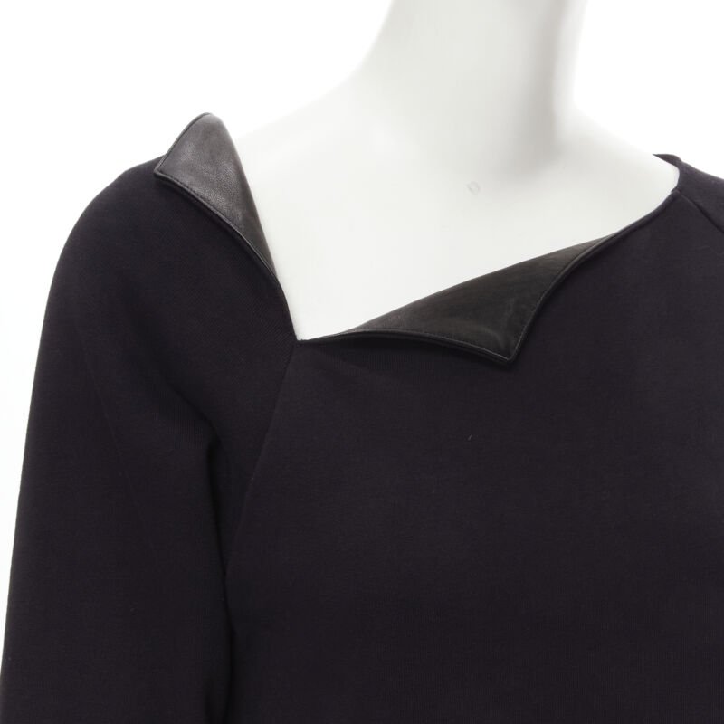 SAINT LAURENT Hedi Slimane 2014 black leather foldover collar pullover sweater S