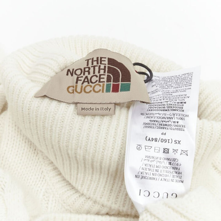 rare GUCCI THE NORTH FACE wool floral logo embroidery cable knit turtleneck XS