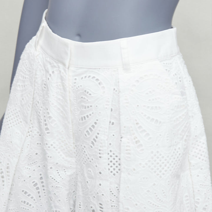 SELF PORTRAIT 2024 white floral anglais wide high waist shorts UK6 XS