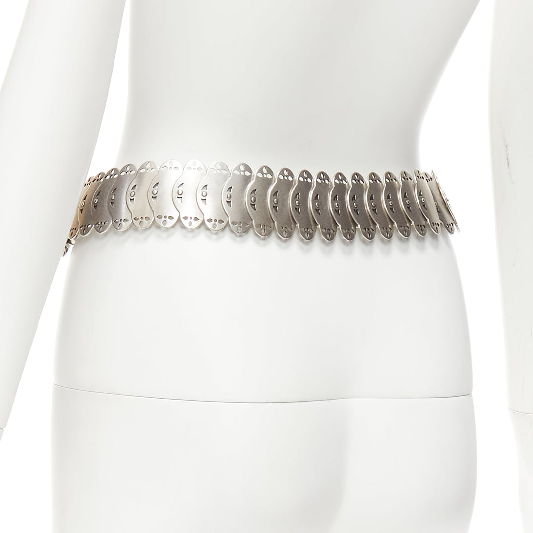 ISABEL MARANT Azema green embellished paisley silver metal plate chain belt 75cm