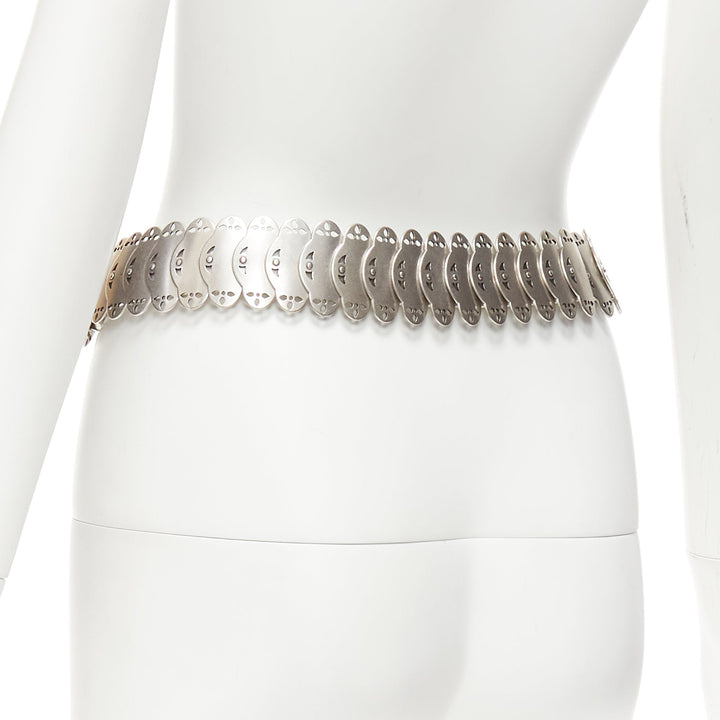 ISABEL MARANT Azema green embellished paisley silver metal plate chain belt 75cm