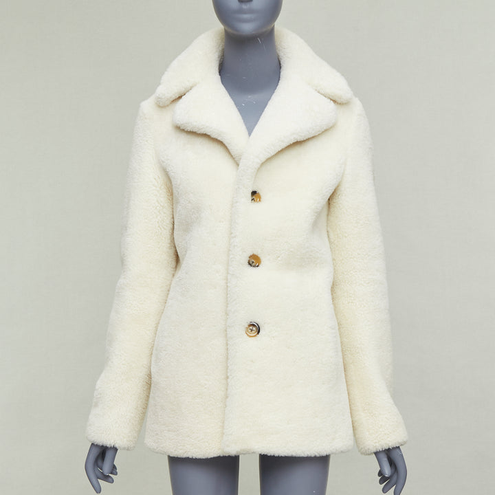 SAINT LAURENT 2017 off white sheepskin shearling teddy coat FR36 S