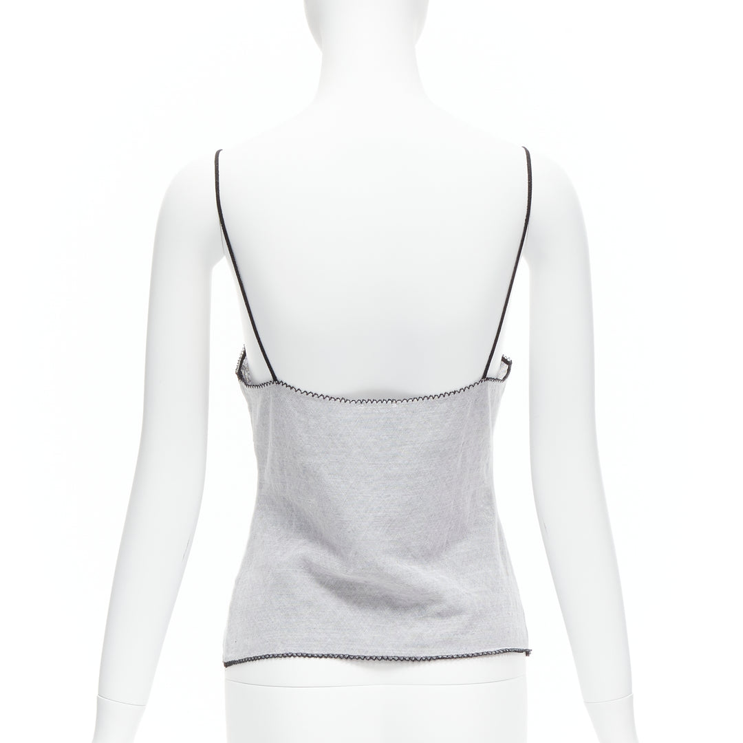 CHANEL 04P Vintage No.5 CC white sheer overlay black trim cami tank top FR40 L
