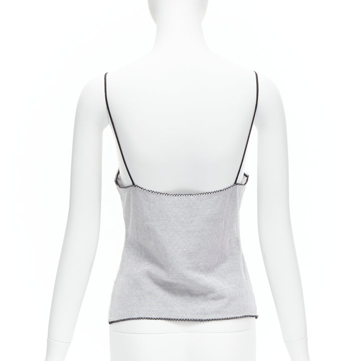 CHANEL 04P Vintage No.5 CC white sheer overlay black trim cami tank top FR40 L