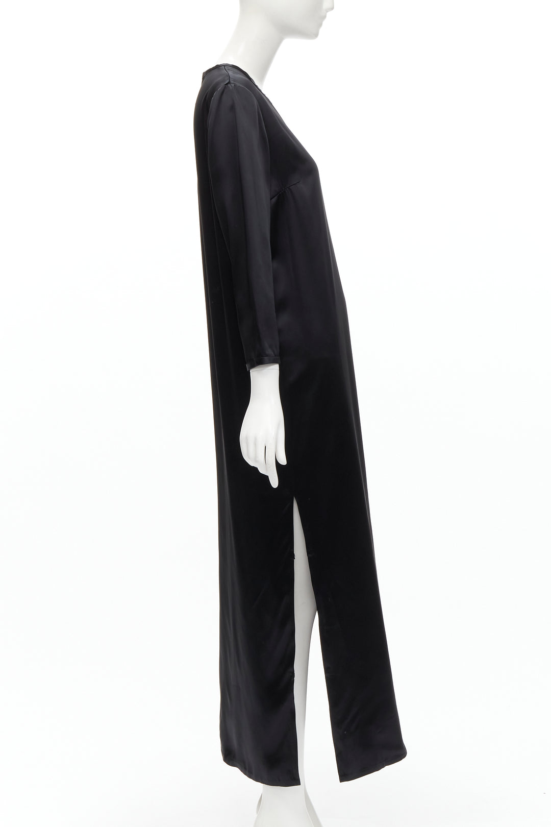 ALEXANDER WANG black satin minimal classic crew neck 3/4 sleeves dress US6 M