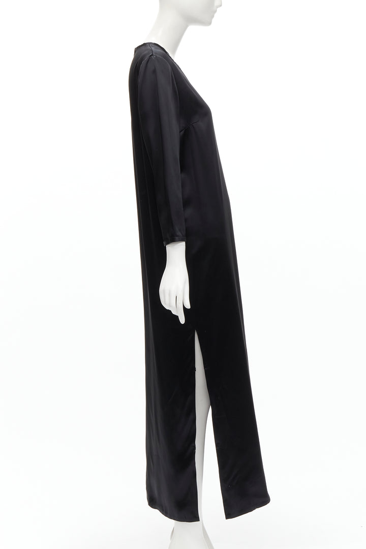 ALEXANDER WANG black satin minimal classic crew neck 3/4 sleeves dress US6 M