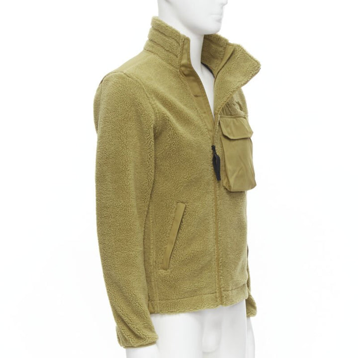 NORTH FACE tan brown fleece patch flap pocket asymmetric zip up jacket XS S