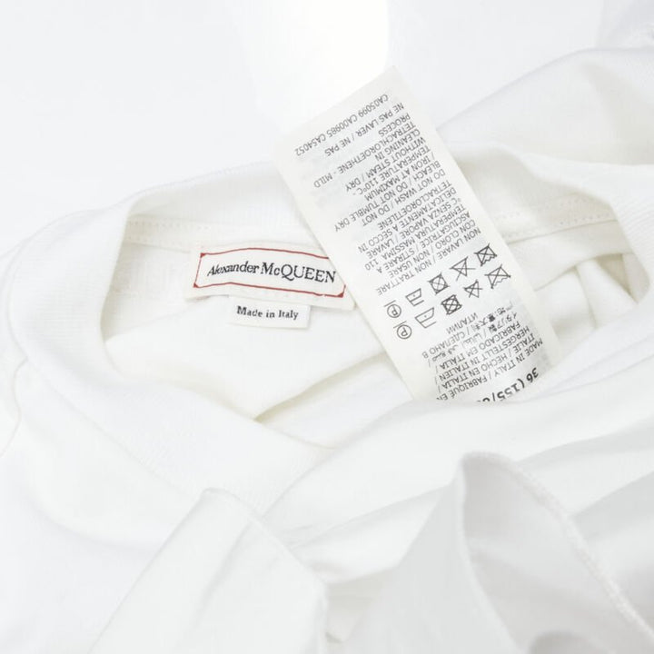 ALEXANDER MCQUEEN 2022 Hybrid white spiral ruffle cotton tshirt dress IT36 XS