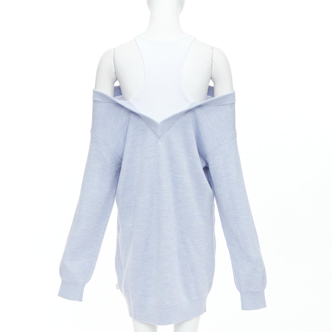 ALEXANDER WANG T blue merino wool white contrast sweater dress M