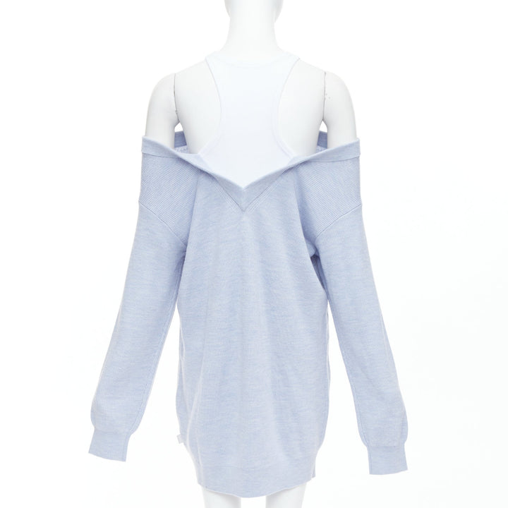 ALEXANDER WANG T blue merino wool white contrast sweater dress M