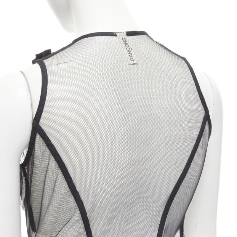 Runway COMME DES GARCONS 2004 black sheer mesh jewel embellishment ruffle vest S
