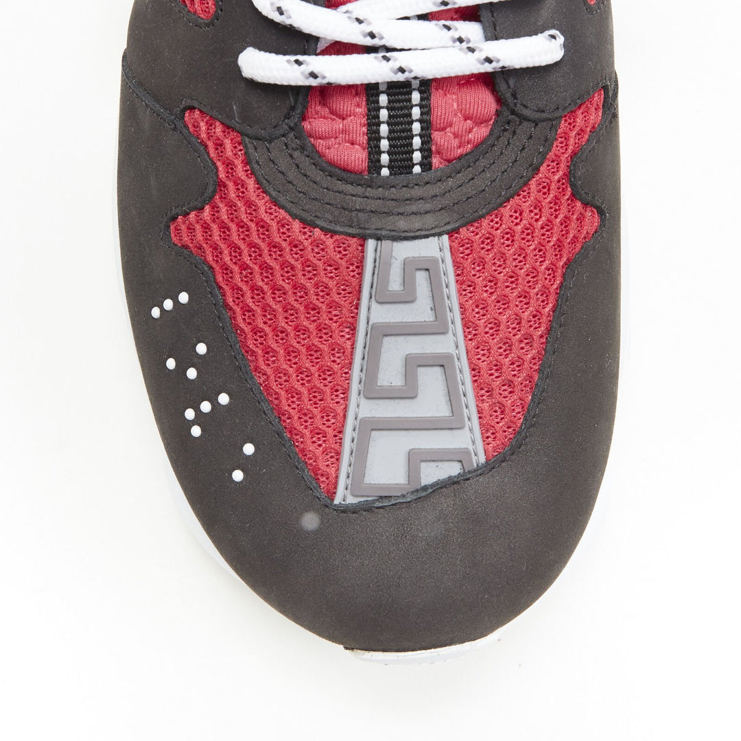 VERSACE Chain Reaction black suede fuschia red low chunky sneaker EU37 US7