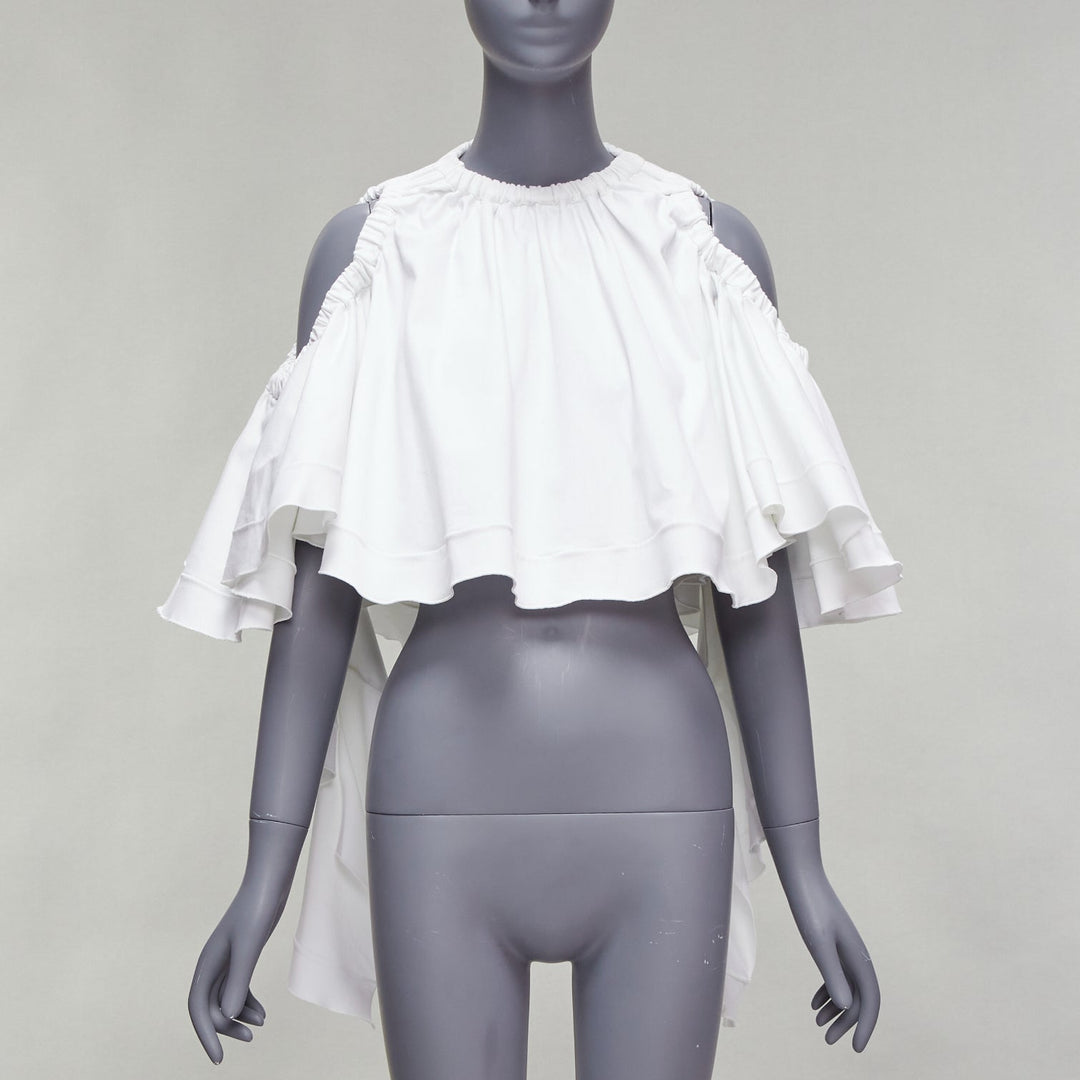 ELLERY white cotton blend flare cascade sleeve crew neck crop top UK6 XS