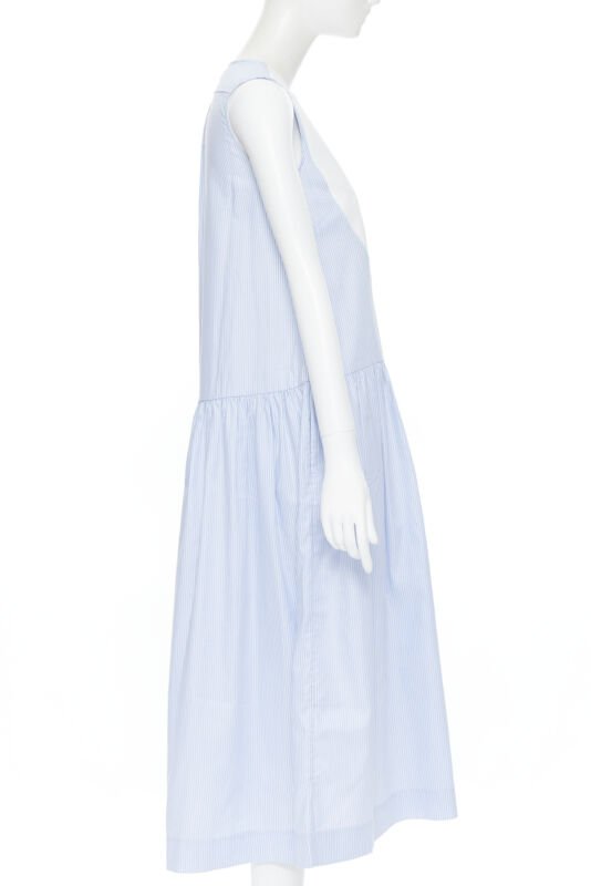 PALMER HARDING 100% cotton white bib front blue striped summer dress UK8 XS