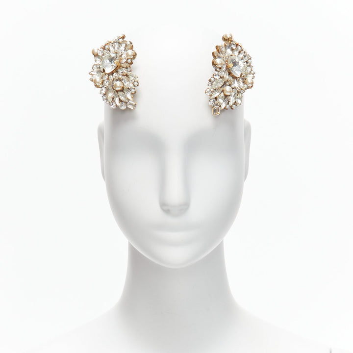 rare MEADHAM KIRCHHOFF Lilien Czech Runway crystals pearl bronze hairclips