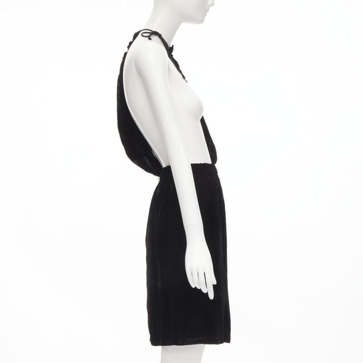 vintage COMME DES GARCONS 1990 black velvet drawstring sash knee length skirt M