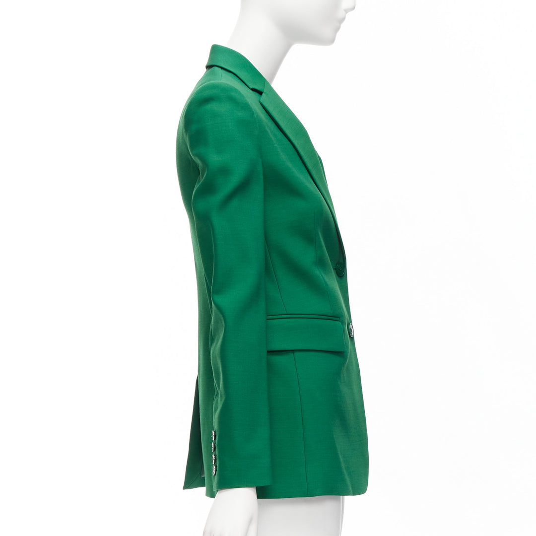 VALENTINO Kelly green wool silk fitted kong sleeve V neck blazer jacket IT36 XXS