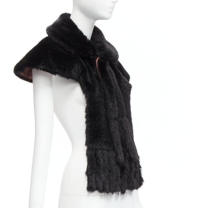 COMME DES GARCONS Robe De Chambre Vintage black faux fur Peter Pan capelet scarf