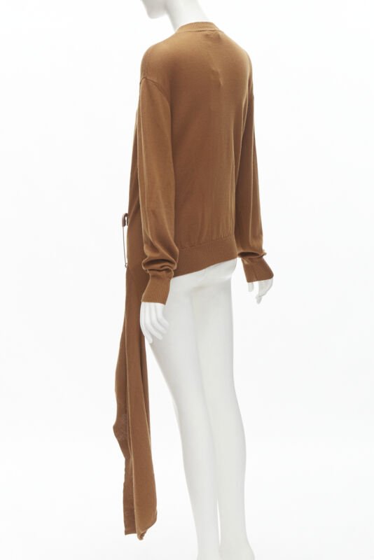 MONSE brown 100% wool XL safety pin draped hem sweater M