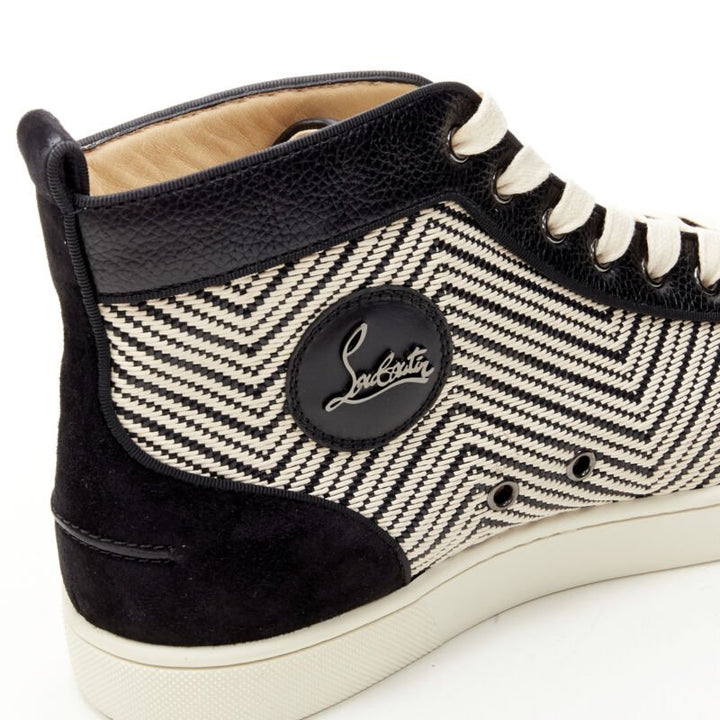 CHRISTIAN LOUBOUTIN Louis Orlato black white chevron high top sneaker EU43