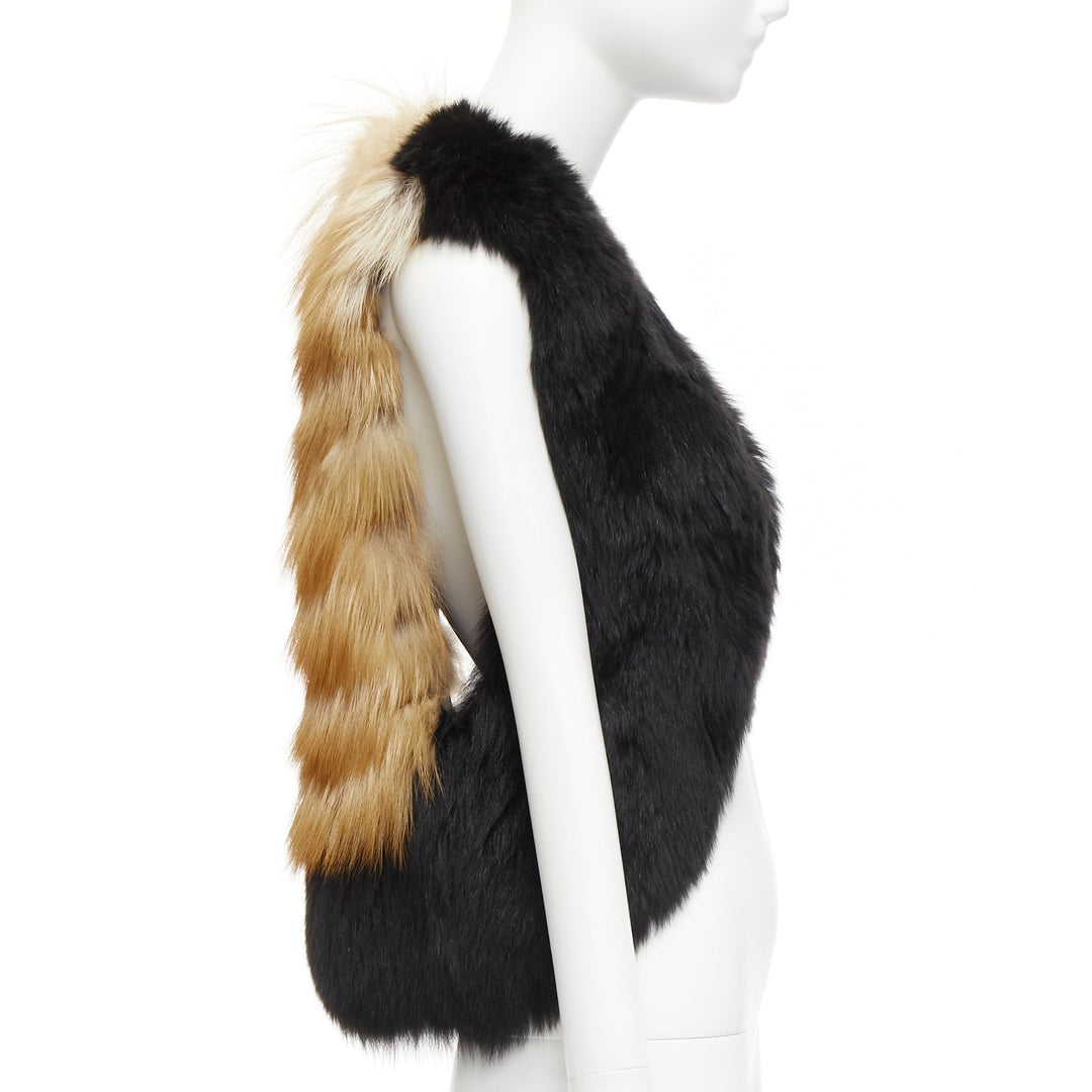 QUENTIN VERON black brown bicolor lamb fur bolero vest jacket FR36 S
