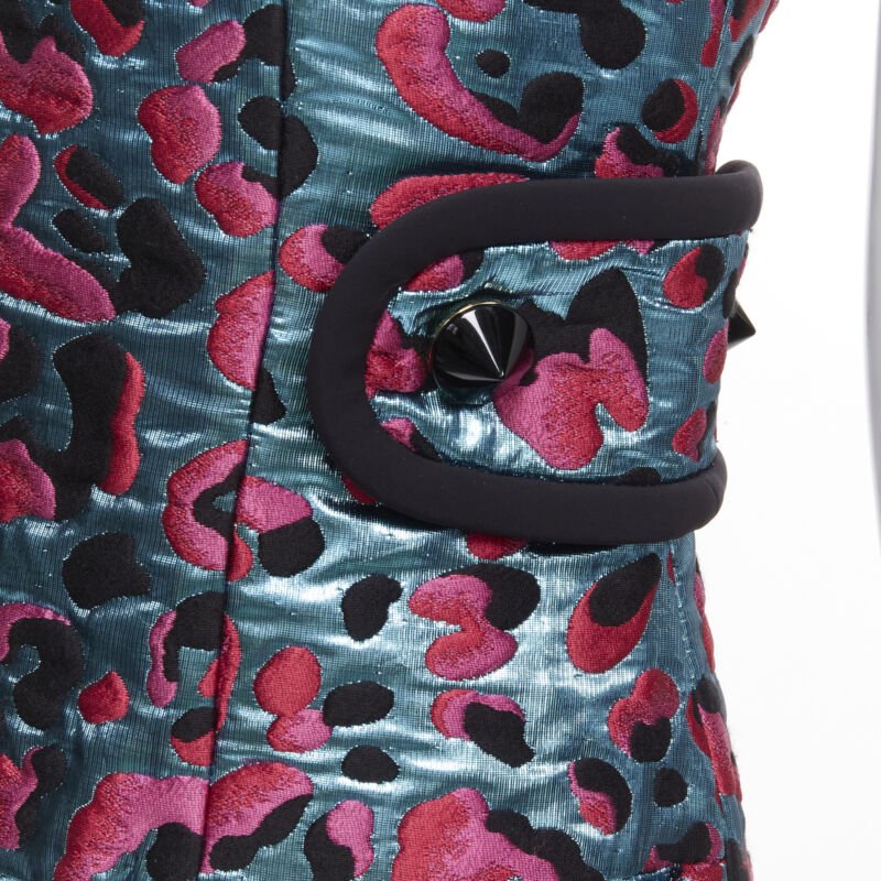 LOUIS VUITTON 2022 metallic blue pink leopard jacquard strap belt dress FR34 XS