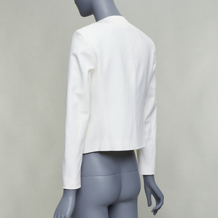 THEORY cream tromp loeil lapel shoulder pad cropped tux blazer US0 XS