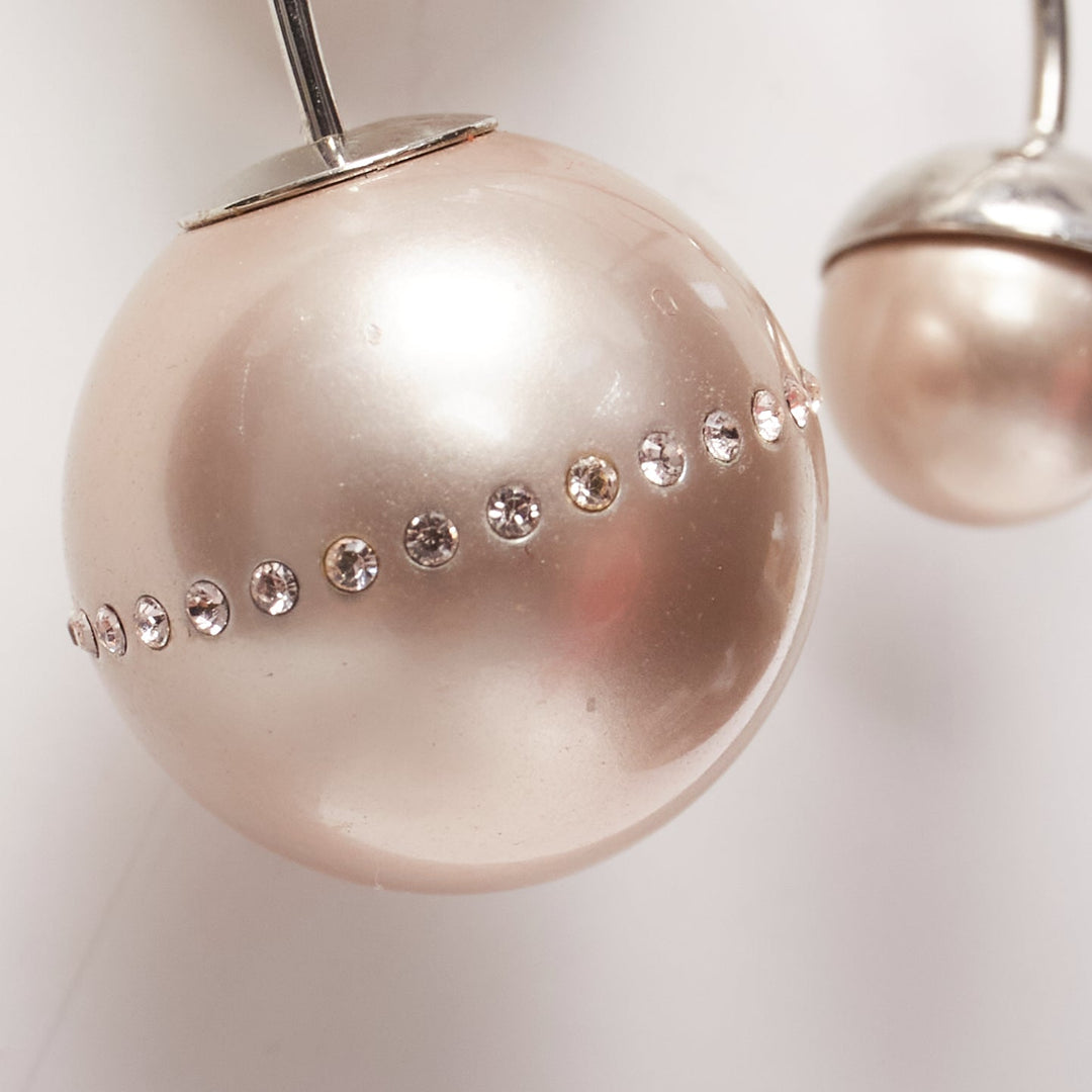 DIOR Tribales pealescent pink faux pearls crystal orbital pin earrings Pair
