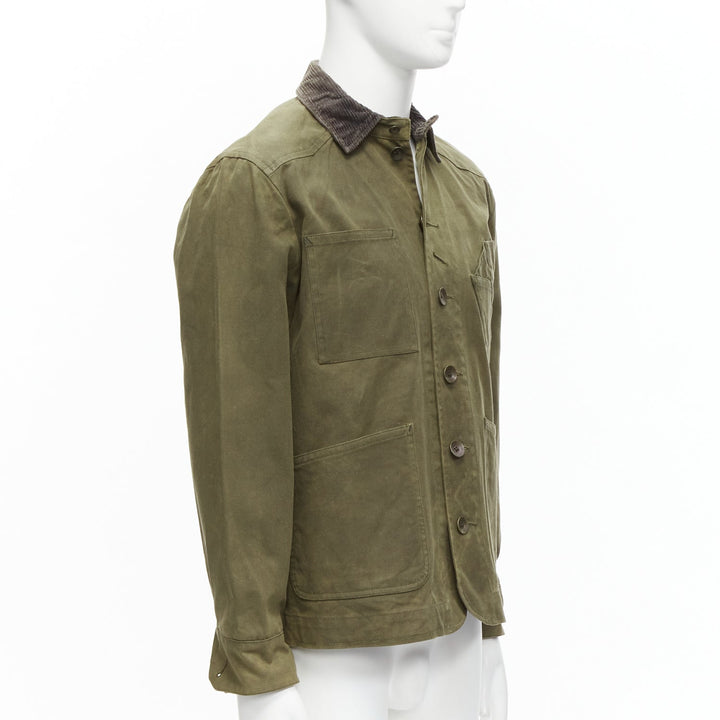RAG & BONE Barneys green waxed cotton corduroy collar 4 pockets jacket US38 M
