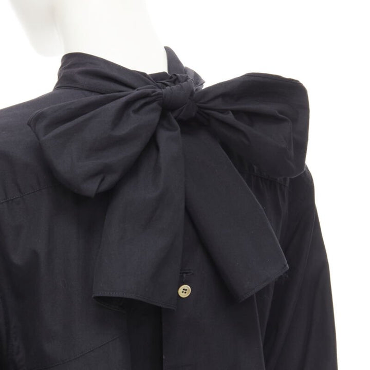 COMME DES GARCONS 1980s Vintage black asymmetric tiered flared tie back shirt M