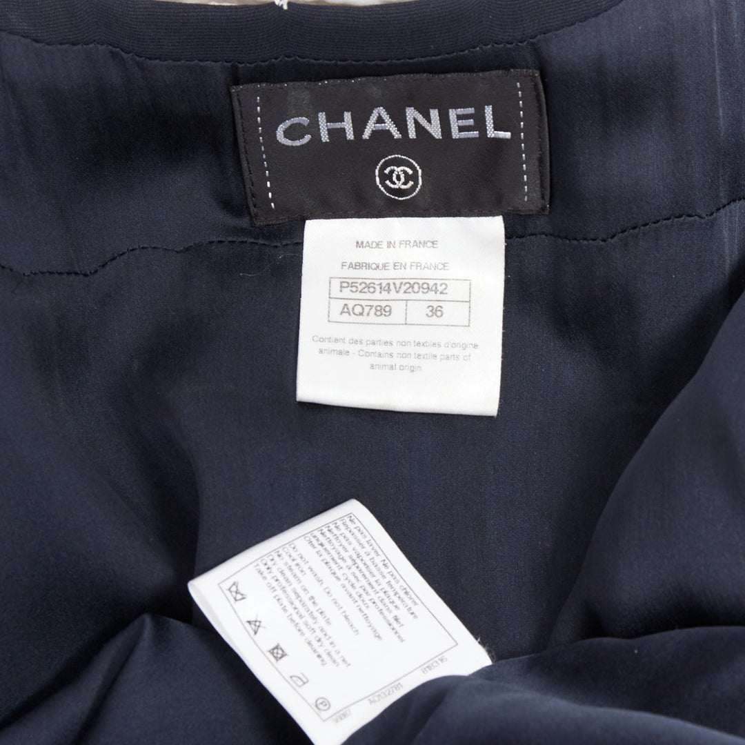 rare CHANEL 2015 Runway black silk white cotton collar trompe loeil dress FR36 S