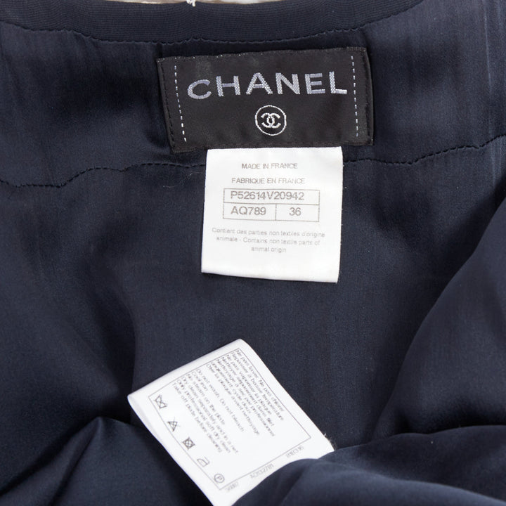 rare CHANEL 2015 Runway black silk white cotton collar trompe loeil dress FR36 S