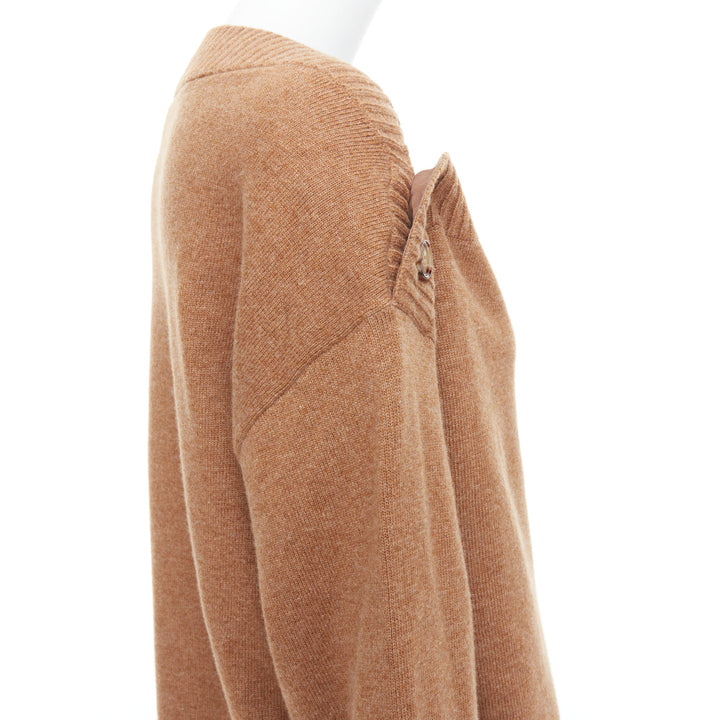 BURBERRY camel brown wool horn button bateau neck sweater L