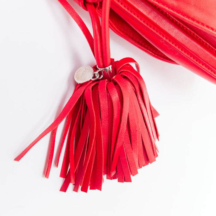 LOEWE Vintage Flamenc Tassel red soft leather anagram crossbody bucket bag
