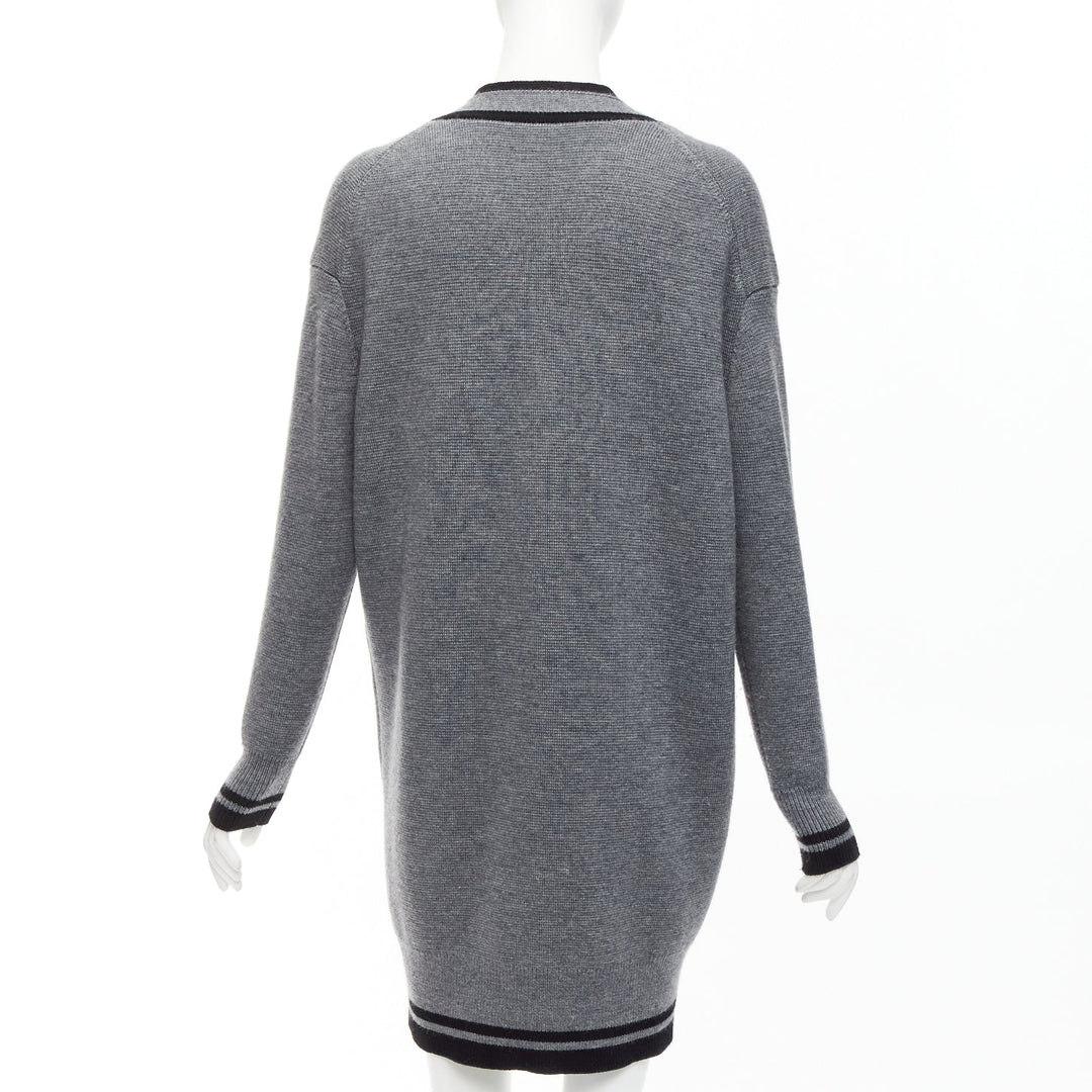 VVB VICTORIA BECKHAM 2017 Runway grey wool logo oversized cardigan UK2 XXS