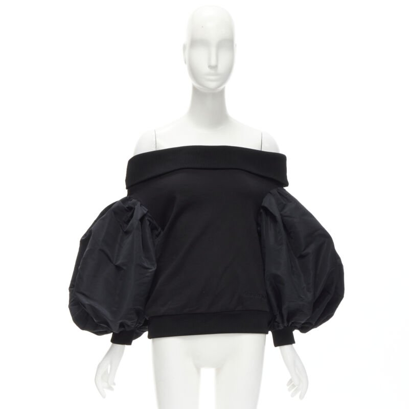 ALEXANDER MCQUEEN cotton black ultra puff sleeve off shoulder sweater IT38 XS
