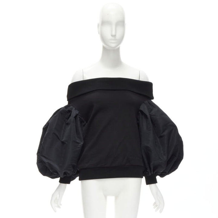 ALEXANDER MCQUEEN cotton black ultra puff sleeve off shoulder sweater IT38 XS