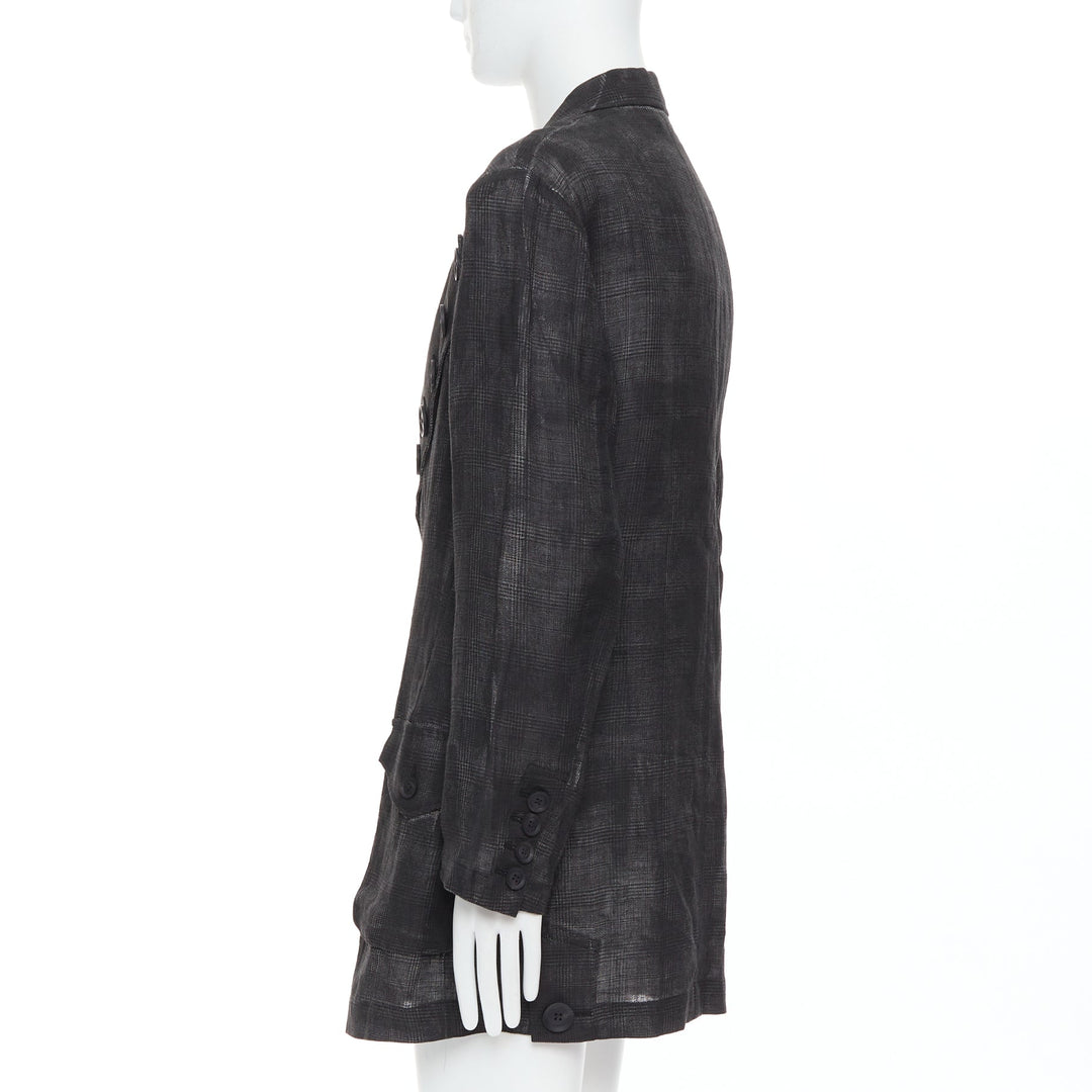 YOHJI YAMAMOTO 2022 Runway grey linen checkered printed gradient blazer JP2 M